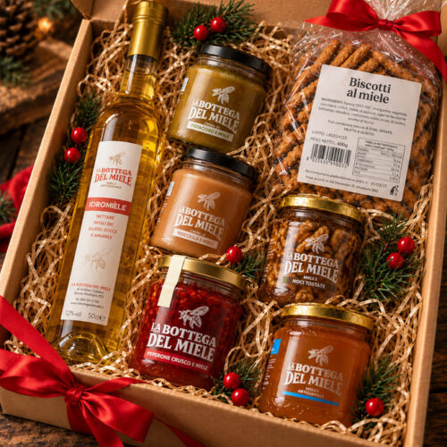 box-bonta-natale-2026 Box Bontà di Natale con idromele, creme al miele Nocciolmiel, Pistamiel e CruscoMiel, miele e biscotti al miele